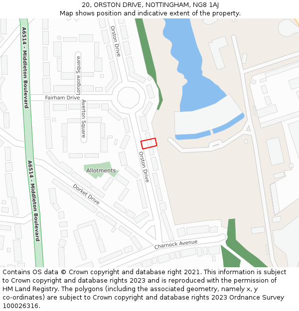 20, ORSTON DRIVE, NOTTINGHAM, NG8 1AJ: Location map and indicative extent of plot