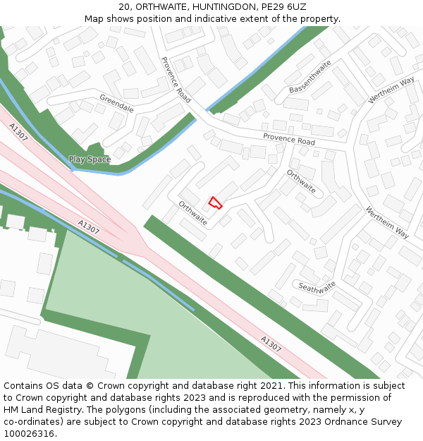 20, ORTHWAITE, HUNTINGDON, PE29 6UZ: Location map and indicative extent of plot