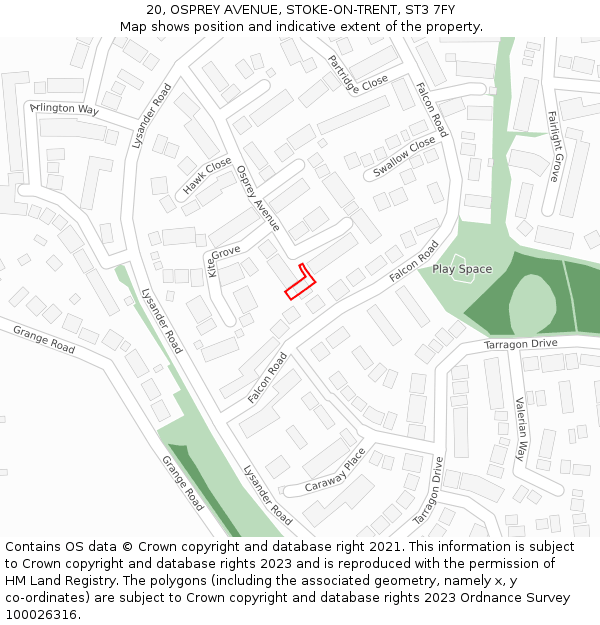 20, OSPREY AVENUE, STOKE-ON-TRENT, ST3 7FY: Location map and indicative extent of plot