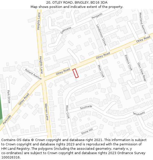 20, OTLEY ROAD, BINGLEY, BD16 3DA: Location map and indicative extent of plot