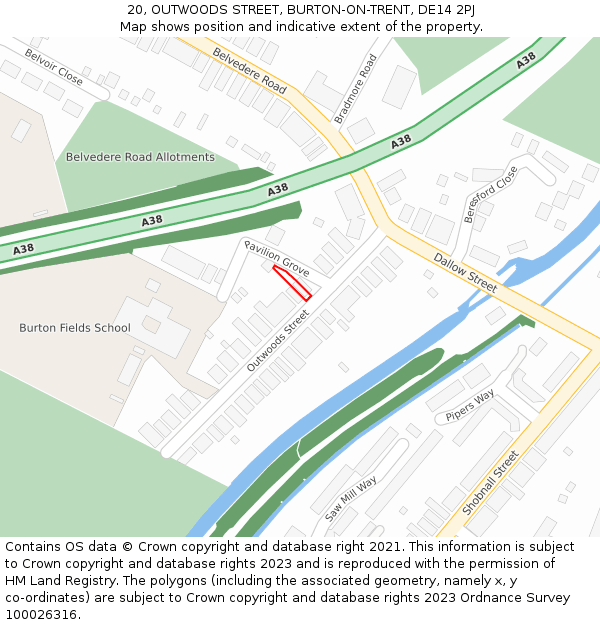 20, OUTWOODS STREET, BURTON-ON-TRENT, DE14 2PJ: Location map and indicative extent of plot