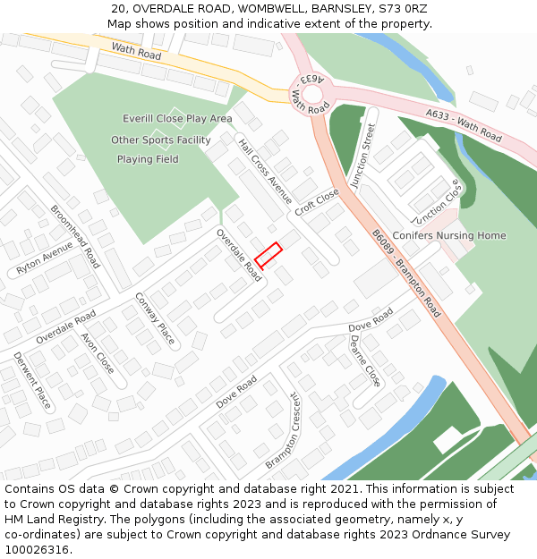 20, OVERDALE ROAD, WOMBWELL, BARNSLEY, S73 0RZ: Location map and indicative extent of plot