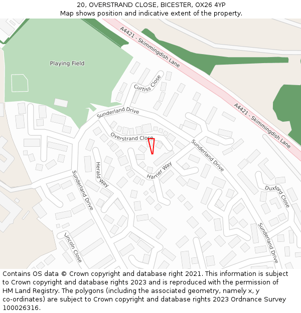 20, OVERSTRAND CLOSE, BICESTER, OX26 4YP: Location map and indicative extent of plot