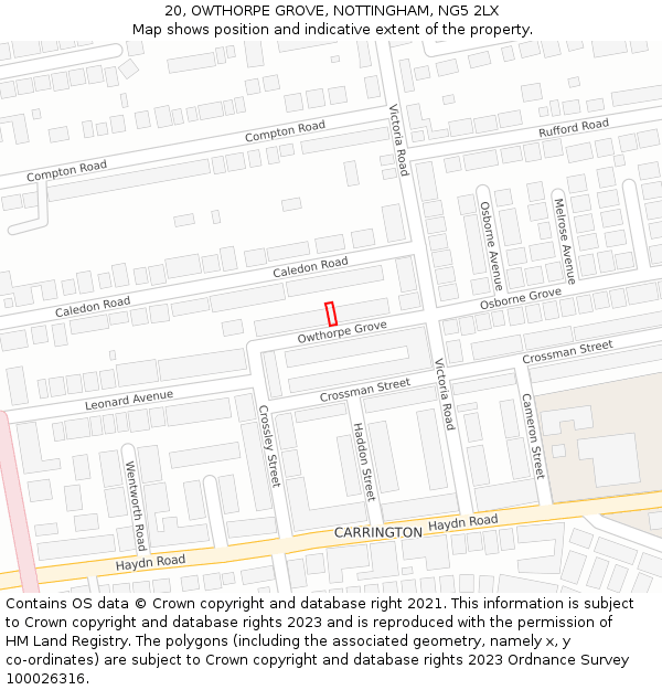 20, OWTHORPE GROVE, NOTTINGHAM, NG5 2LX: Location map and indicative extent of plot