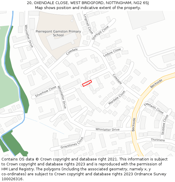 20, OXENDALE CLOSE, WEST BRIDGFORD, NOTTINGHAM, NG2 6SJ: Location map and indicative extent of plot