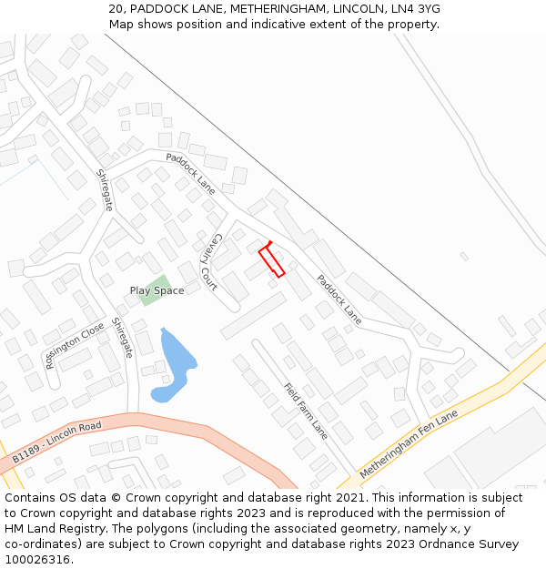 20, PADDOCK LANE, METHERINGHAM, LINCOLN, LN4 3YG: Location map and indicative extent of plot