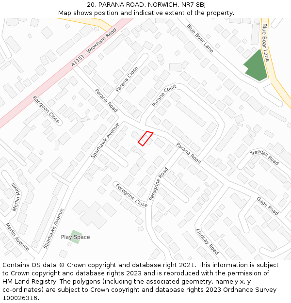 20, PARANA ROAD, NORWICH, NR7 8BJ: Location map and indicative extent of plot