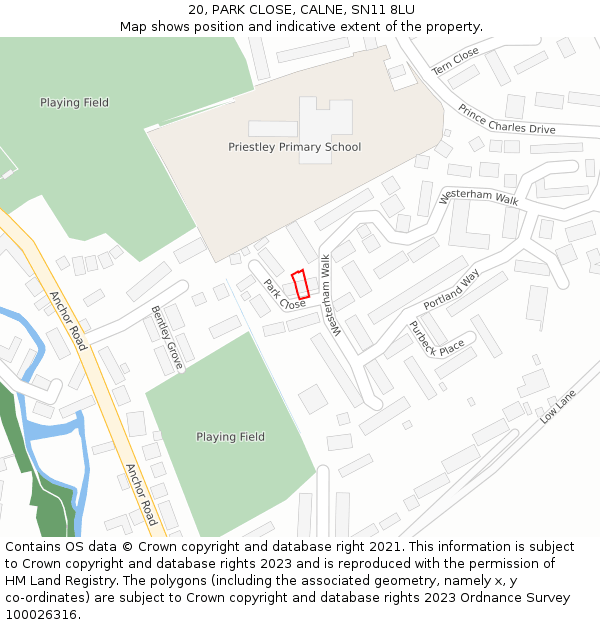 20, PARK CLOSE, CALNE, SN11 8LU: Location map and indicative extent of plot