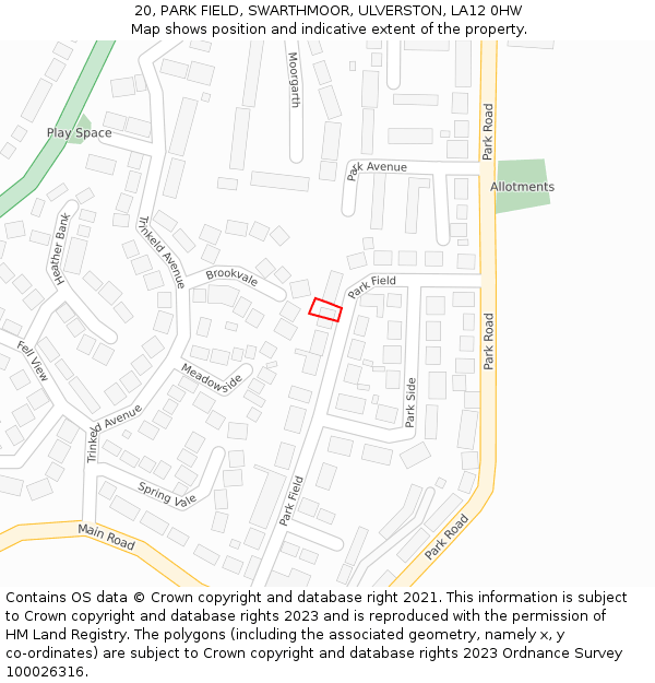 20, PARK FIELD, SWARTHMOOR, ULVERSTON, LA12 0HW: Location map and indicative extent of plot