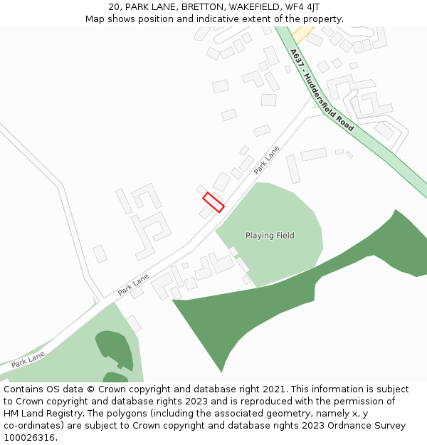 20, PARK LANE, BRETTON, WAKEFIELD, WF4 4JT: Location map and indicative extent of plot