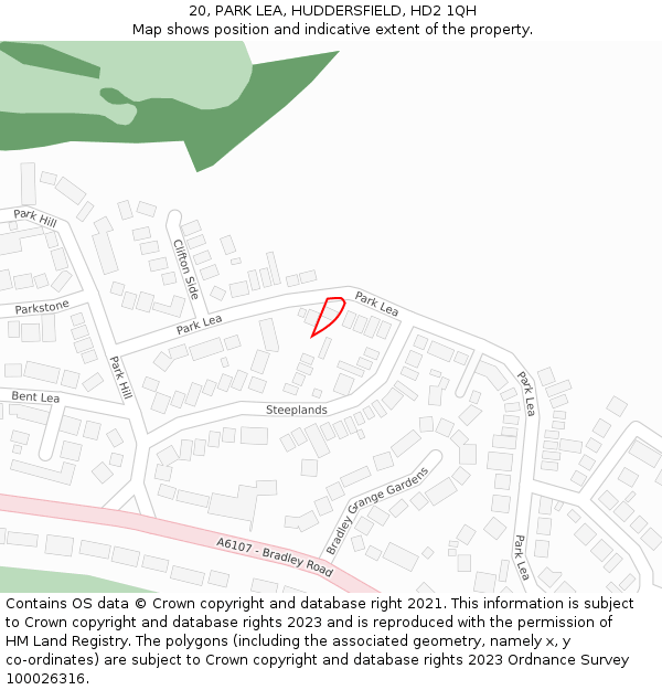 20, PARK LEA, HUDDERSFIELD, HD2 1QH: Location map and indicative extent of plot