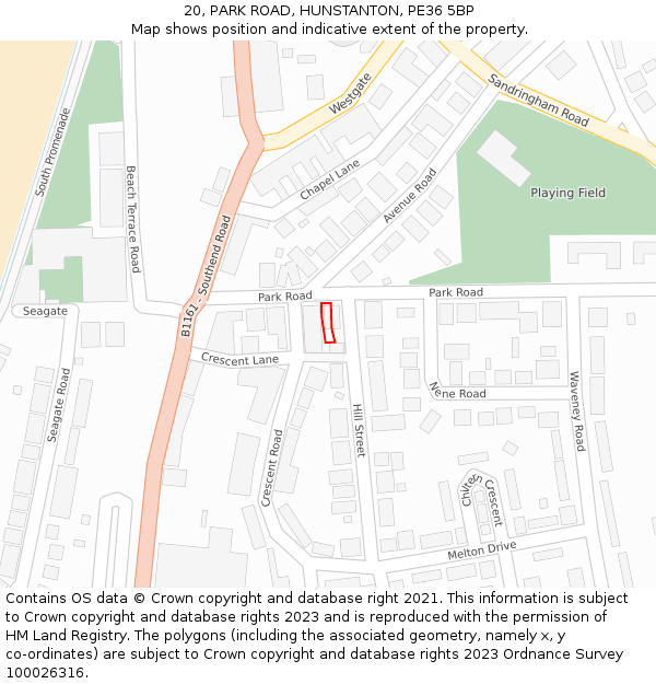 20, PARK ROAD, HUNSTANTON, PE36 5BP: Location map and indicative extent of plot
