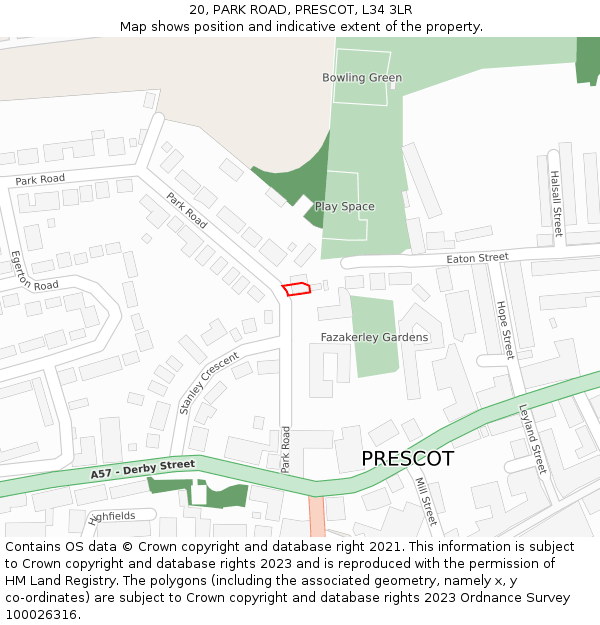20, PARK ROAD, PRESCOT, L34 3LR: Location map and indicative extent of plot