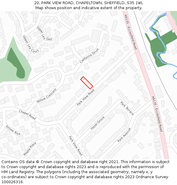 20, PARK VIEW ROAD, CHAPELTOWN, SHEFFIELD, S35 1WL: Location map and indicative extent of plot