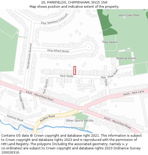 20, PARKFIELDS, CHIPPENHAM, SN15 1NX: Location map and indicative extent of plot