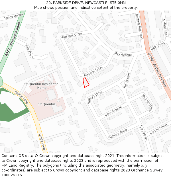 20, PARKSIDE DRIVE, NEWCASTLE, ST5 0NN: Location map and indicative extent of plot