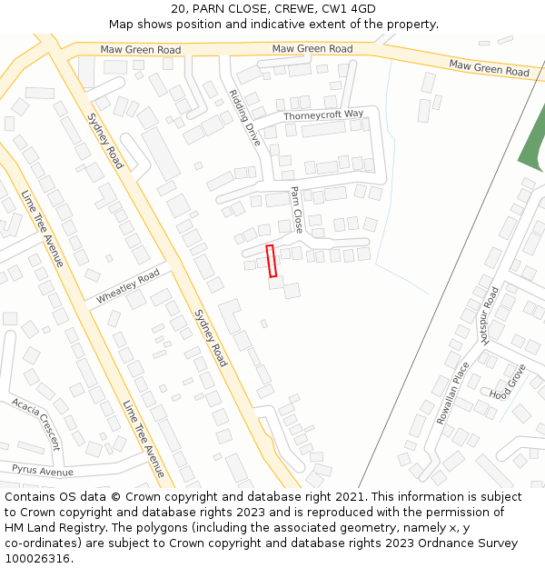20, PARN CLOSE, CREWE, CW1 4GD: Location map and indicative extent of plot
