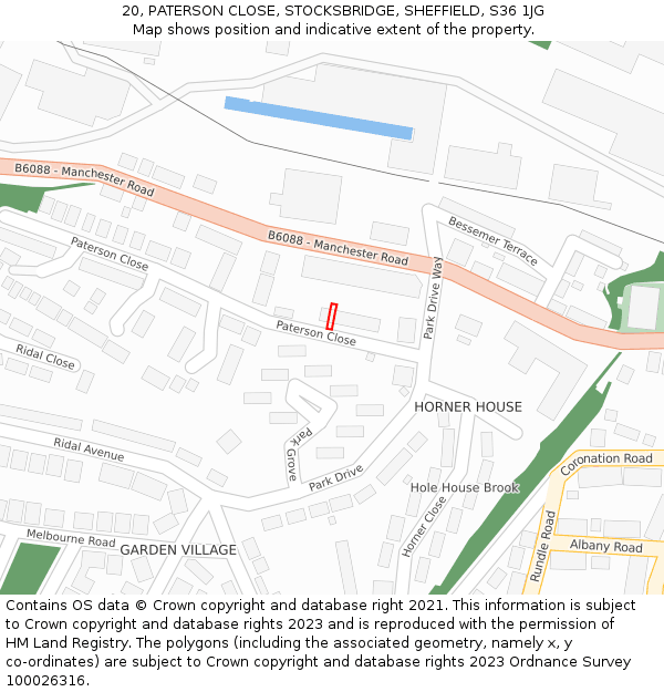 20, PATERSON CLOSE, STOCKSBRIDGE, SHEFFIELD, S36 1JG: Location map and indicative extent of plot