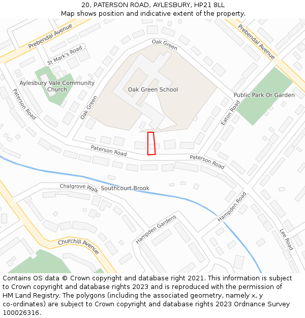 20, PATERSON ROAD, AYLESBURY, HP21 8LL: Location map and indicative extent of plot
