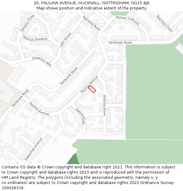 20, PAULINA AVENUE, HUCKNALL, NOTTINGHAM, NG15 8JA: Location map and indicative extent of plot