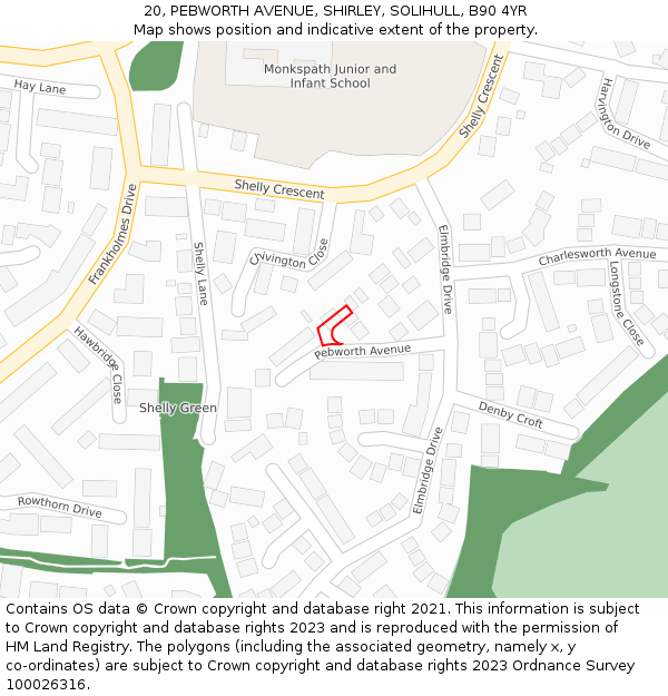 20, PEBWORTH AVENUE, SHIRLEY, SOLIHULL, B90 4YR: Location map and indicative extent of plot