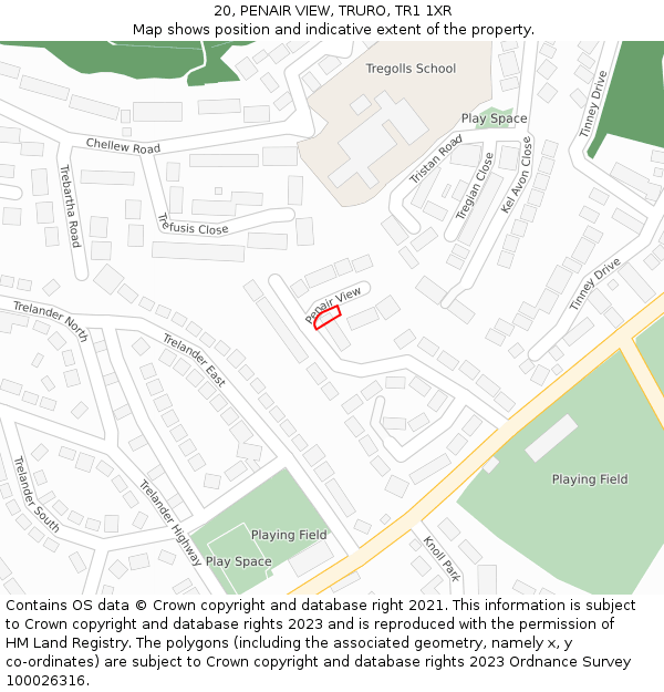 20, PENAIR VIEW, TRURO, TR1 1XR: Location map and indicative extent of plot