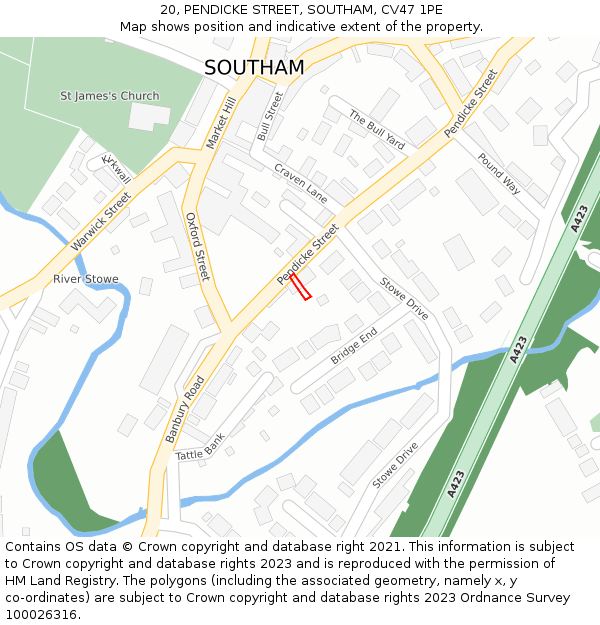 20, PENDICKE STREET, SOUTHAM, CV47 1PE: Location map and indicative extent of plot