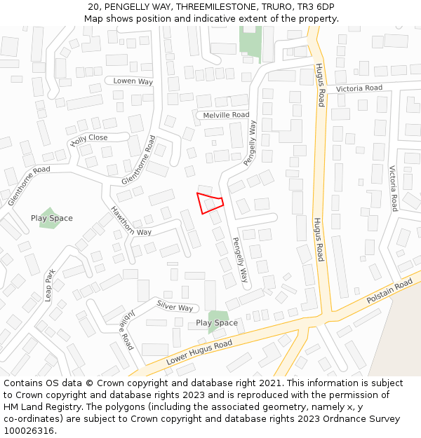 20, PENGELLY WAY, THREEMILESTONE, TRURO, TR3 6DP: Location map and indicative extent of plot