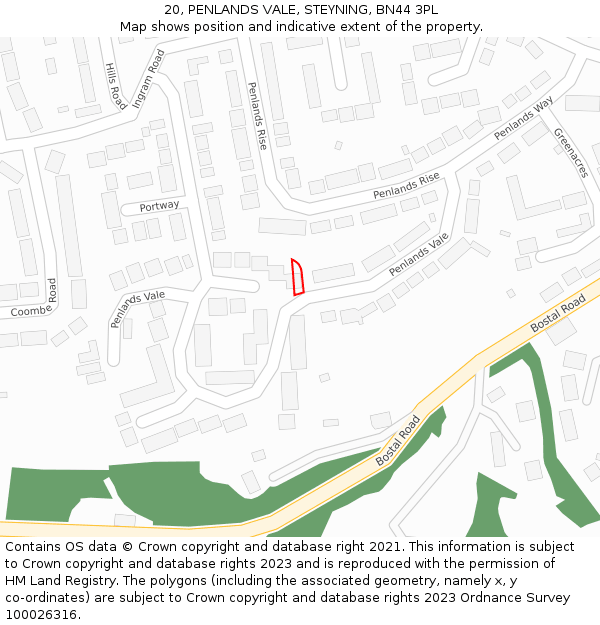 20, PENLANDS VALE, STEYNING, BN44 3PL: Location map and indicative extent of plot