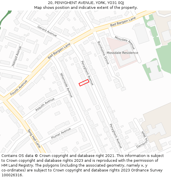 20, PENYGHENT AVENUE, YORK, YO31 0QJ: Location map and indicative extent of plot