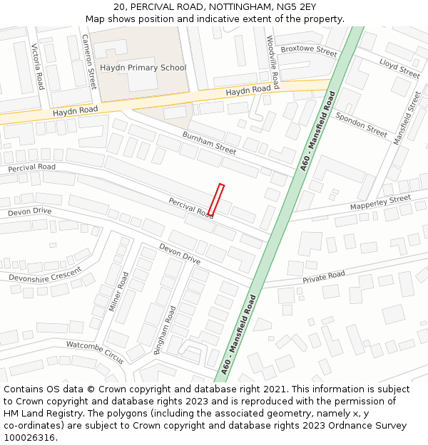 20, PERCIVAL ROAD, NOTTINGHAM, NG5 2EY: Location map and indicative extent of plot