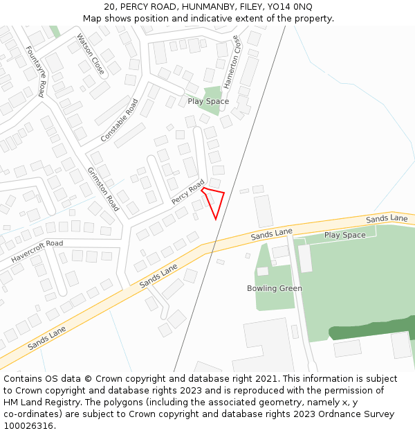 20, PERCY ROAD, HUNMANBY, FILEY, YO14 0NQ: Location map and indicative extent of plot