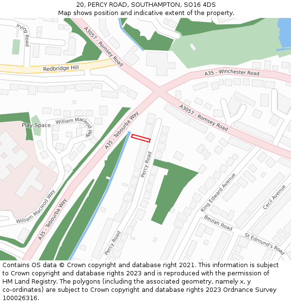 20, PERCY ROAD, SOUTHAMPTON, SO16 4DS: Location map and indicative extent of plot