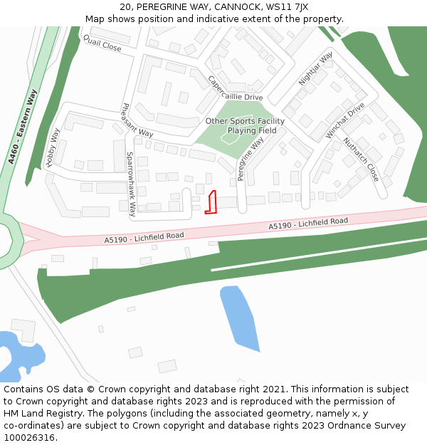 20, PEREGRINE WAY, CANNOCK, WS11 7JX: Location map and indicative extent of plot