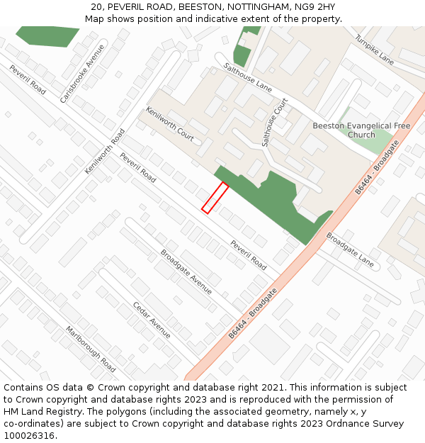20, PEVERIL ROAD, BEESTON, NOTTINGHAM, NG9 2HY: Location map and indicative extent of plot