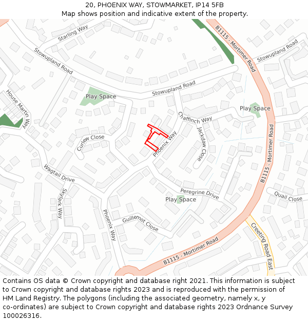 20, PHOENIX WAY, STOWMARKET, IP14 5FB: Location map and indicative extent of plot