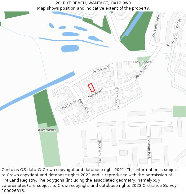 20, PIKE REACH, WANTAGE, OX12 9WR: Location map and indicative extent of plot
