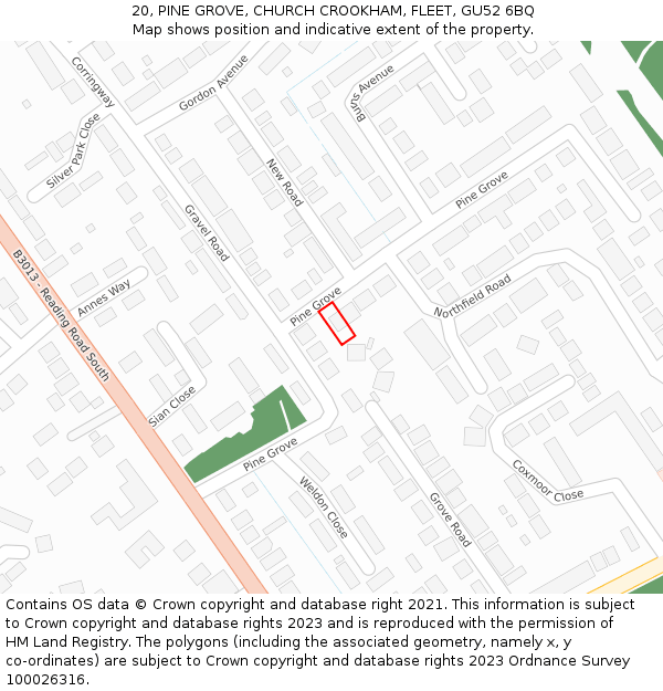 20, PINE GROVE, CHURCH CROOKHAM, FLEET, GU52 6BQ: Location map and indicative extent of plot