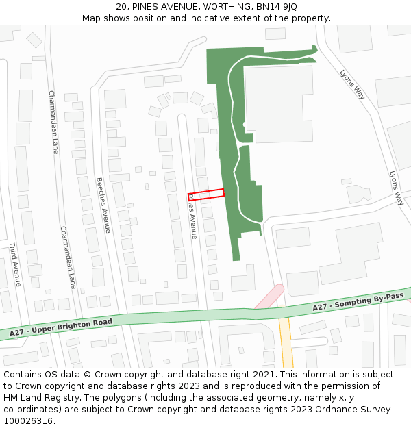 20, PINES AVENUE, WORTHING, BN14 9JQ: Location map and indicative extent of plot