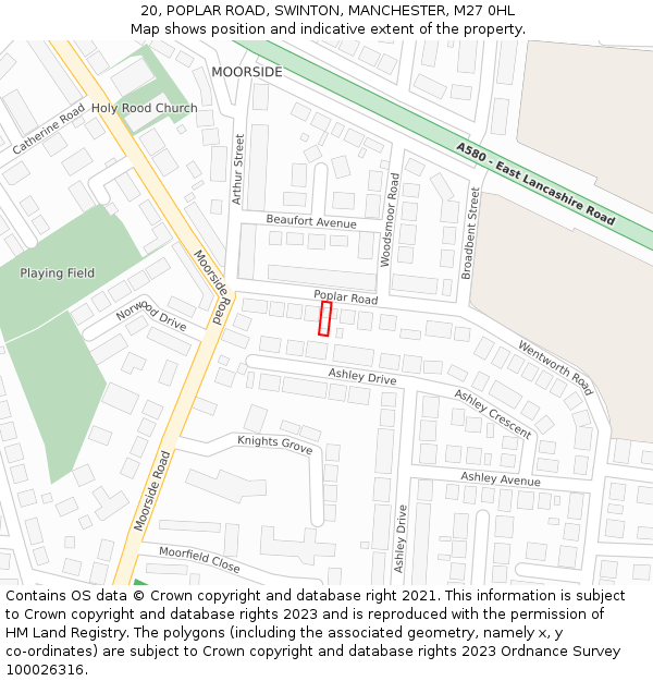20, POPLAR ROAD, SWINTON, MANCHESTER, M27 0HL: Location map and indicative extent of plot