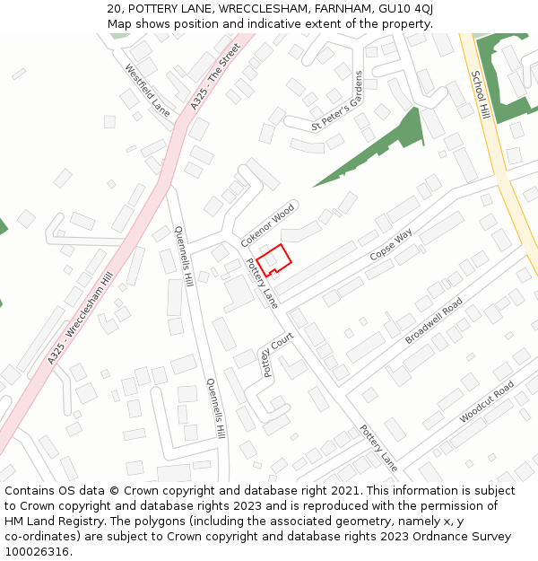 20, POTTERY LANE, WRECCLESHAM, FARNHAM, GU10 4QJ: Location map and indicative extent of plot