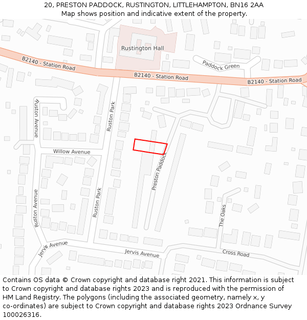 20, PRESTON PADDOCK, RUSTINGTON, LITTLEHAMPTON, BN16 2AA: Location map and indicative extent of plot