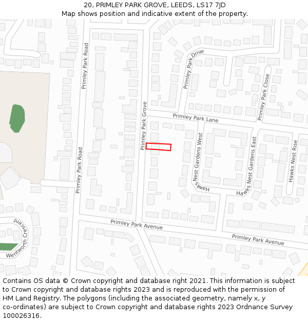 20, PRIMLEY PARK GROVE, LEEDS, LS17 7JD: Location map and indicative extent of plot