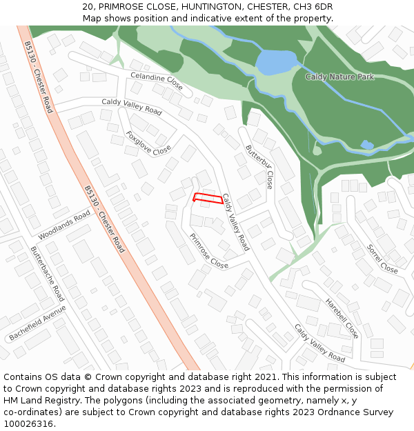 20, PRIMROSE CLOSE, HUNTINGTON, CHESTER, CH3 6DR: Location map and indicative extent of plot