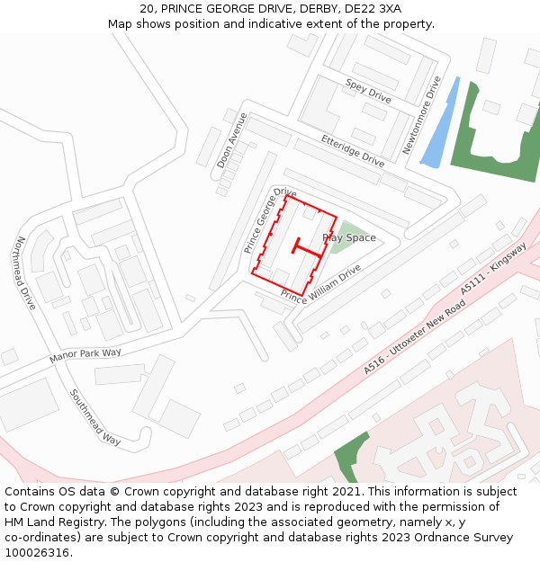 20, PRINCE GEORGE DRIVE, DERBY, DE22 3XA: Location map and indicative extent of plot