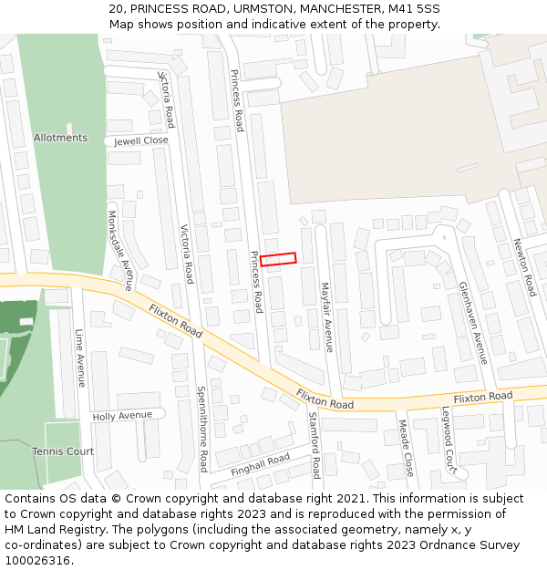 20, PRINCESS ROAD, URMSTON, MANCHESTER, M41 5SS: Location map and indicative extent of plot