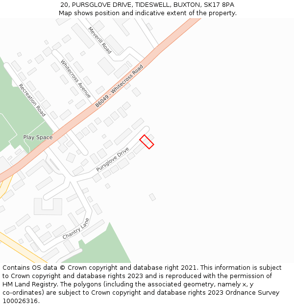 20, PURSGLOVE DRIVE, TIDESWELL, BUXTON, SK17 8PA: Location map and indicative extent of plot