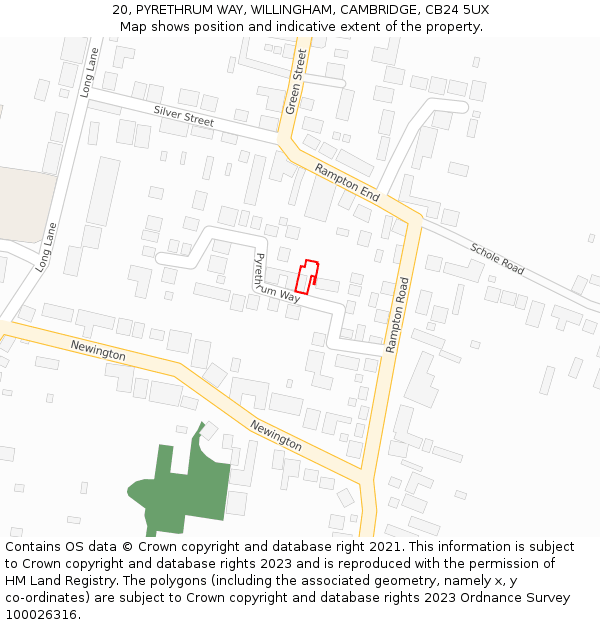 20, PYRETHRUM WAY, WILLINGHAM, CAMBRIDGE, CB24 5UX: Location map and indicative extent of plot