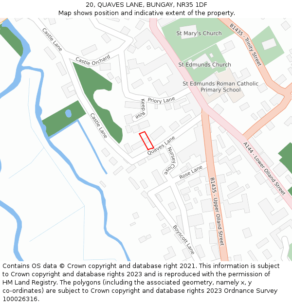 20, QUAVES LANE, BUNGAY, NR35 1DF: Location map and indicative extent of plot