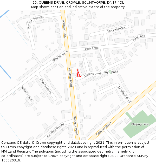 20, QUEENS DRIVE, CROWLE, SCUNTHORPE, DN17 4DL: Location map and indicative extent of plot